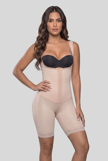 Traje de control corporal completo con cierre frontal y soporte de espalda