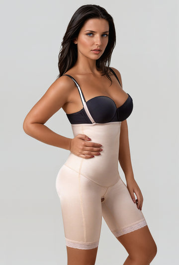 Open Bust Mid-thigh Body Shapewear w/ Flat Front