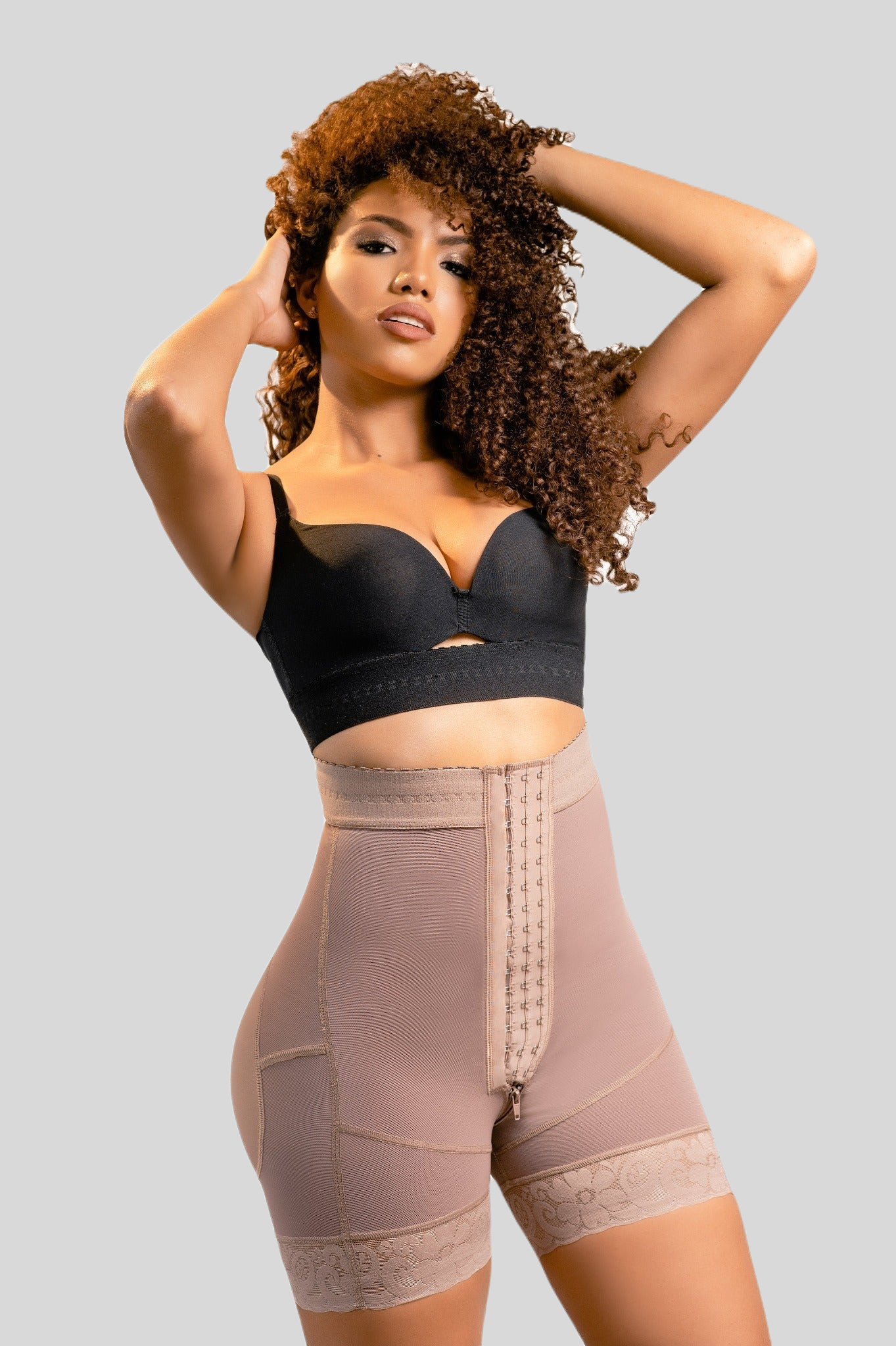 Mid Thigh Hook & Eye High Waist Short