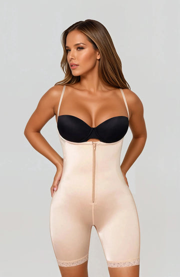 Open Bust Full Body Suit MIid-Thigh w/Front Zipper & Lace